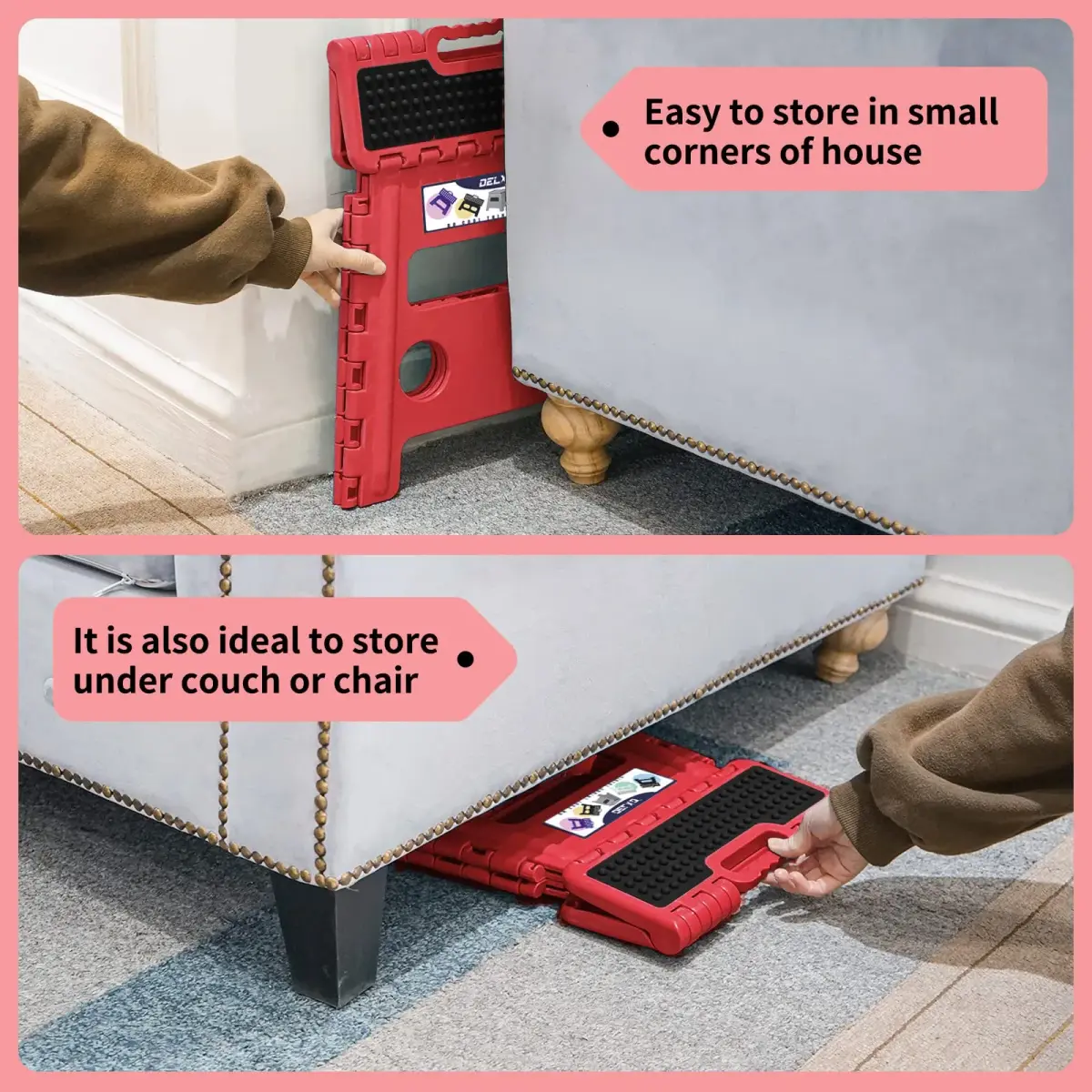 Delxo Folding Step Stool 13 Inch (33 cm) | Heavy Duty 300 lbs (136 kg) Capacity, Red - view 8