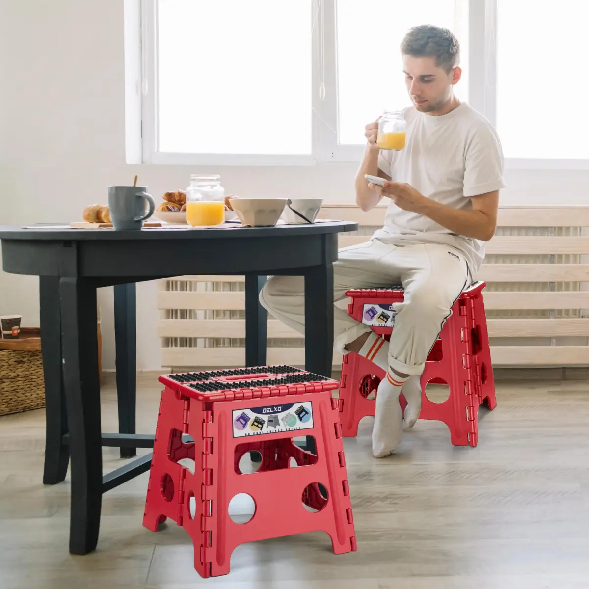 Delxo Folding Step Stool 13 Inch (33 cm) | Heavy Duty 300 lbs (136 kg) Capacity, Red - view 4