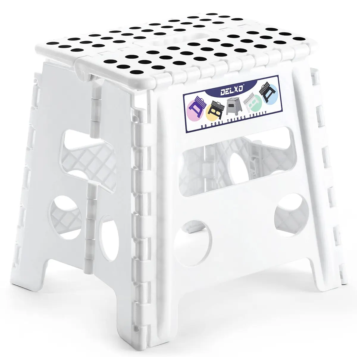Delxo Folding Step Stool 13 Inch White | CPC Certified, 300 Lbs Capacity, Portable & Foldable - main product image