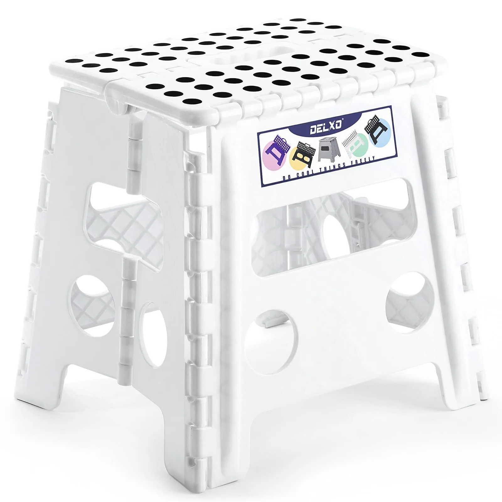 Delxo Folding Step Stool with Handle, 13 Inch White Plastic Portable Step Stool for Kids and Adults | CPC Certified Safety - main product image