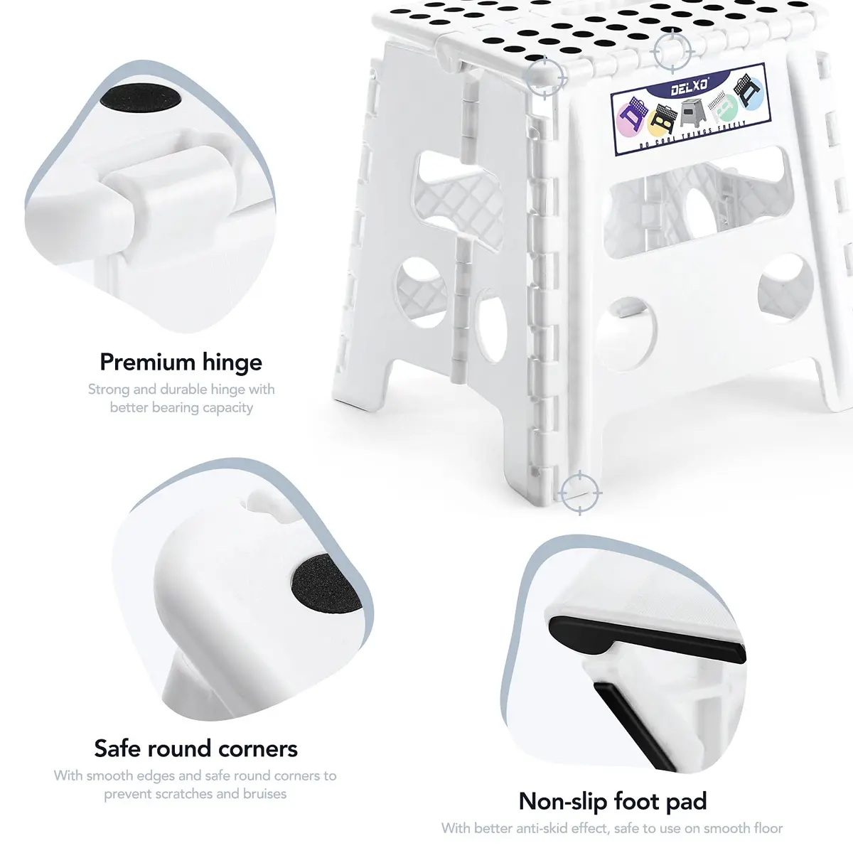 Delxo Folding Step Stool 13 Inch White | CPC Certified, 300 Lbs Capacity, Portable & Foldable - view 7