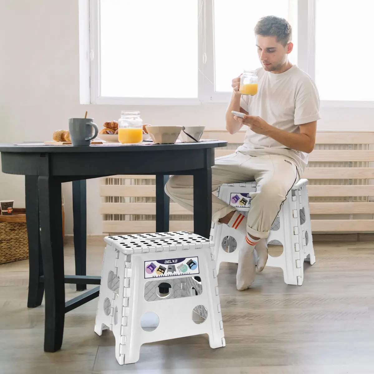 Delxo Folding Step Stool 13 Inch White | CPC Certified, 300 Lbs Capacity, Portable & Foldable - view 3