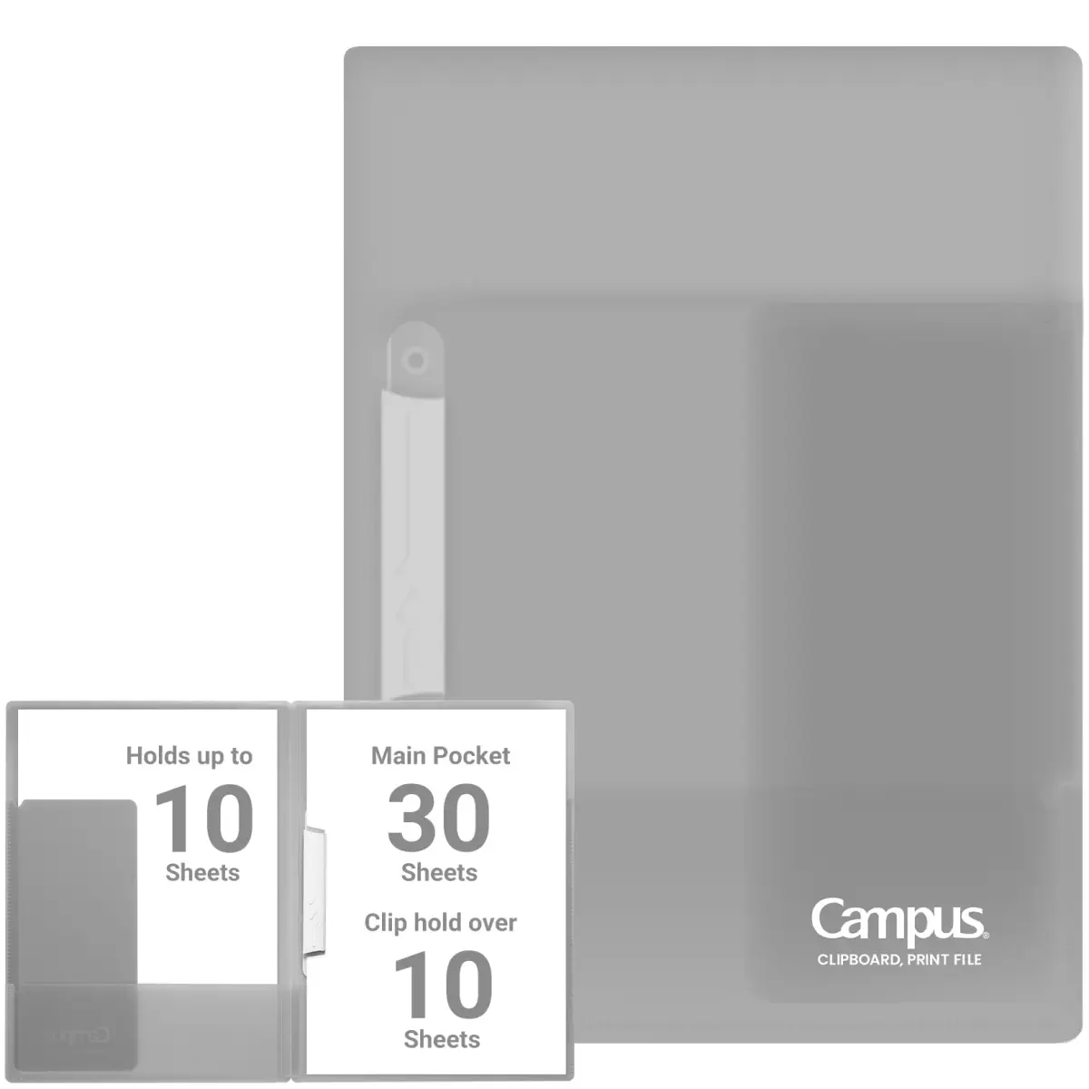 Kokuyo Portfolio Folder with Pockets & Clip, Gray, 31cm (12.2in) | Holds 40+10 Sheets - main product image