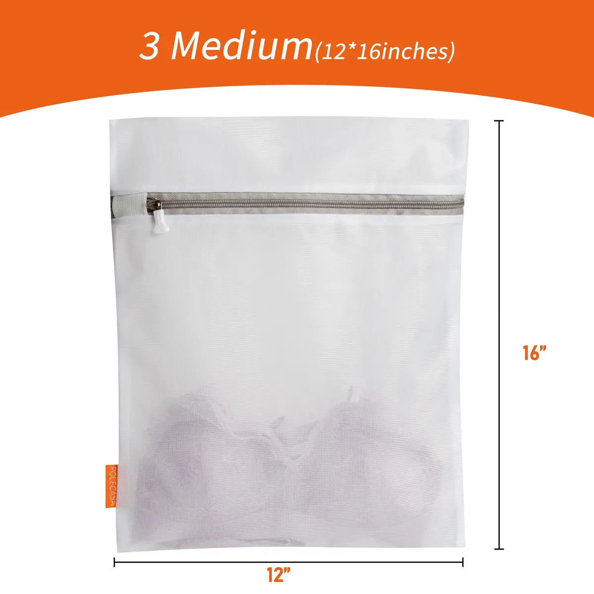 Polecasa Mesh Laundry Bags 3 Pack, 12 x 16" Medium, Fine Mesh | Durable, Auto-Lock Zipper, Safe for Delicates - view 6