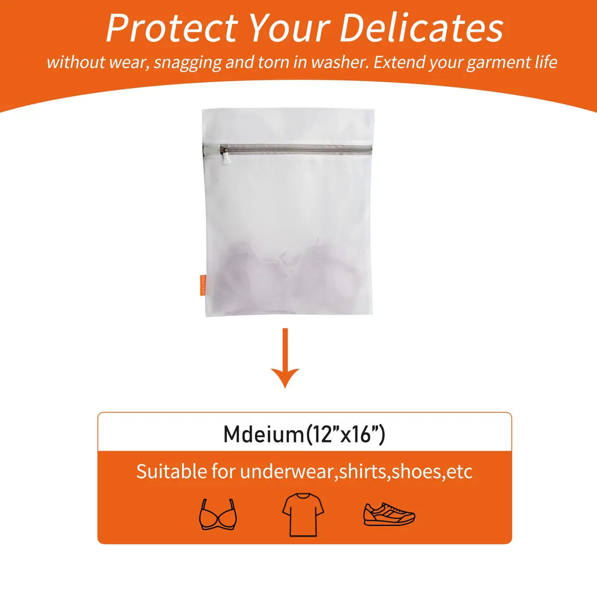 Polecasa Mesh Laundry Bags 3 Pack, 12 x 16" Medium, Fine Mesh | Durable, Auto-Lock Zipper, Safe for Delicates - view 2