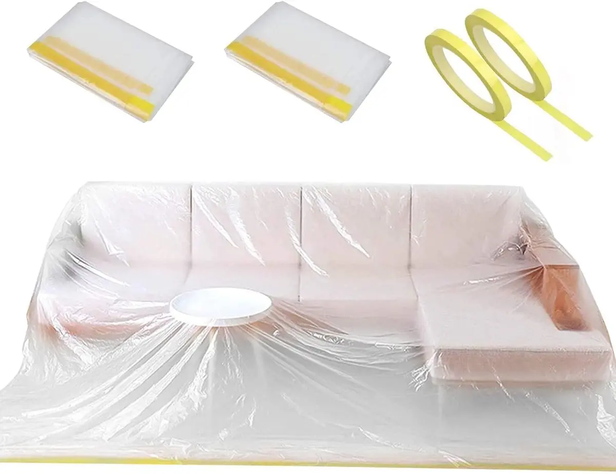 HERSENT 2 Packs 12ft Plastic Sofa Couch Cover Waterproof Dustproof for Sectional Sofa & Bed, Extra Large Furniture Protector (146" x 108") - main product image