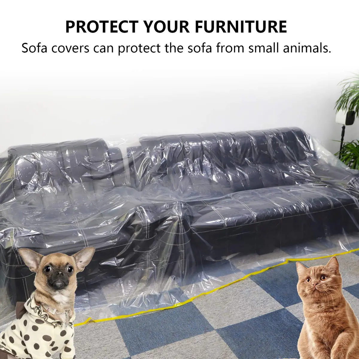 HERSENT 2 Packs 12ft Plastic Sofa Couch Cover Waterproof Dustproof for Sectional Sofa & Bed, Extra Large Furniture Protector (146" x 108") - view 5