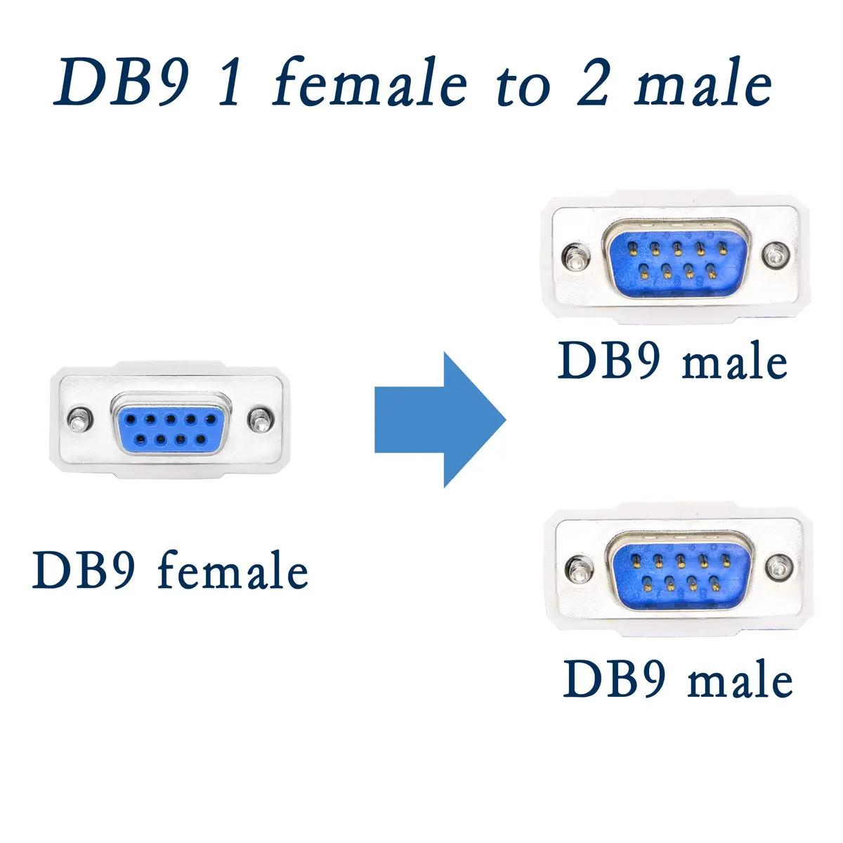 PNGKNYOCN 30cm DB9 Y Splitter Cable DB9 9 Pin 1 Female to 2 Male RS232 Serial Adapter - view 2