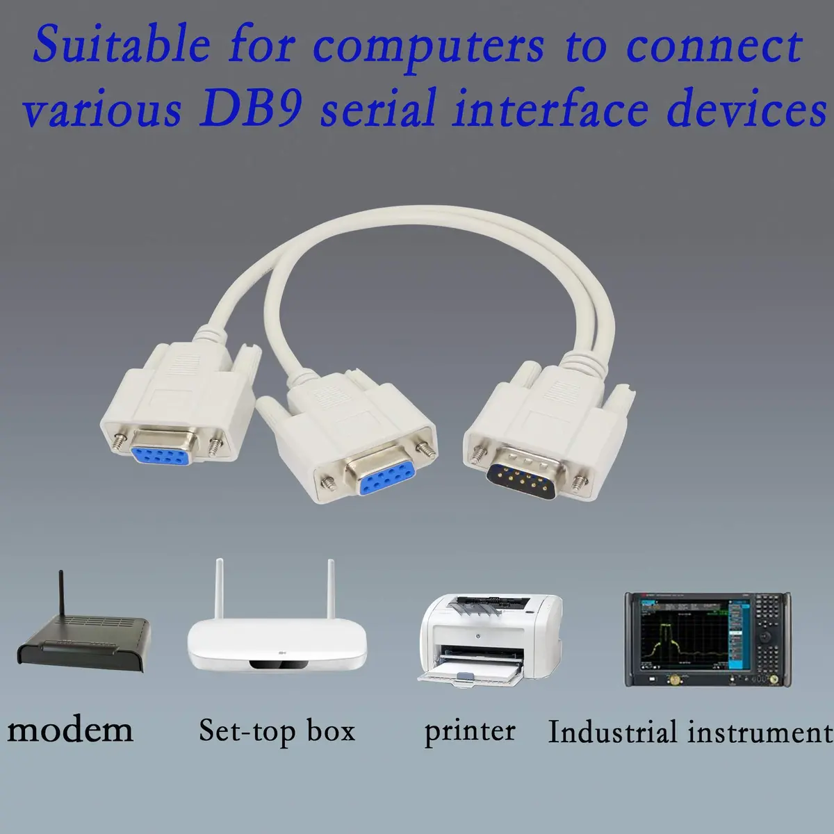 PNGKNYOCN 30cm DB9 Y Splitter Cable DB9 9 Pin 1 Male to 2 Female Rs232 Serial Adapter - view 7