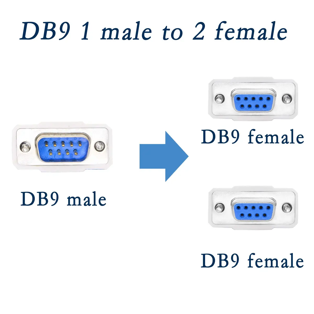 PNGKNYOCN 30cm DB9 Y Splitter Cable DB9 9 Pin 1 Male to 2 Female Rs232 Serial Adapter - view 2