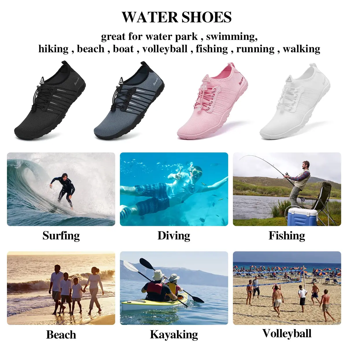 Racqua Water Shoes Quick Dry Barefoot Aqua Sport Beach Swim Surf Diving for Men Women 9 Women/8 Men | Lightweight, Breathable Mesh, Non-slip Grip - view 5