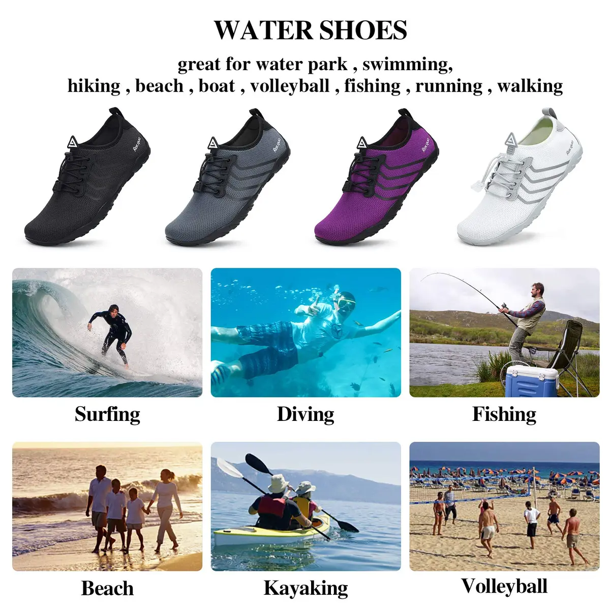 Racqua Water Shoes Quick Dry Barefoot Aqua Sport Beach Swim Surf Diving for Men Women 9 Women/8 Men | Lightweight, Breathable Mesh, Non-slip Grip - view 6