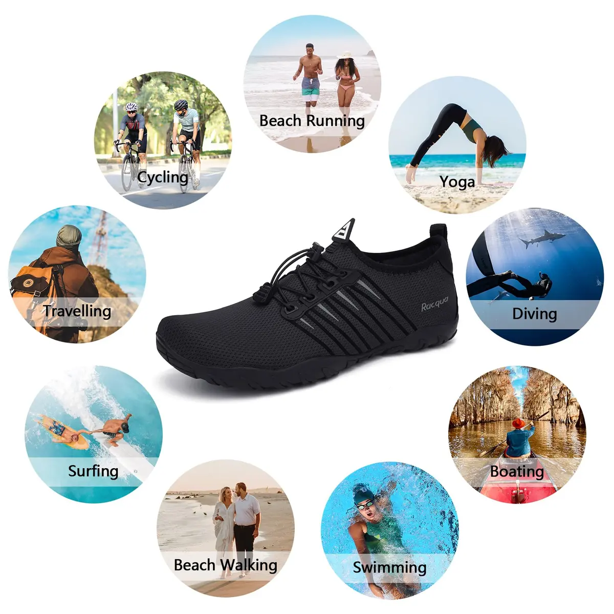 Racqua Water Shoes Quick Dry Barefoot Aqua Sport Beach Swim Surf Diving for Men Women 9 Women/8 Men | Lightweight, Breathable Mesh, Non-slip Grip - view 2