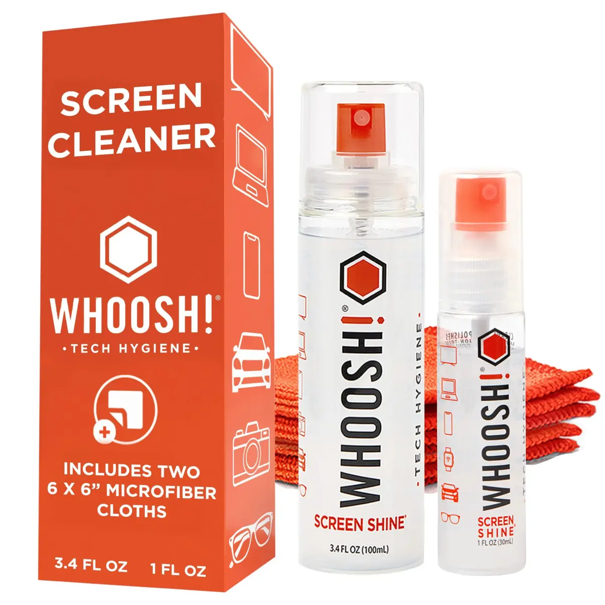 WHOOSH! Screen Shine Duo XL Screen Cleaner Spray & Wipe 130ml (4.4 Fl Oz) | Safe for All Screens & Lenses - main product image