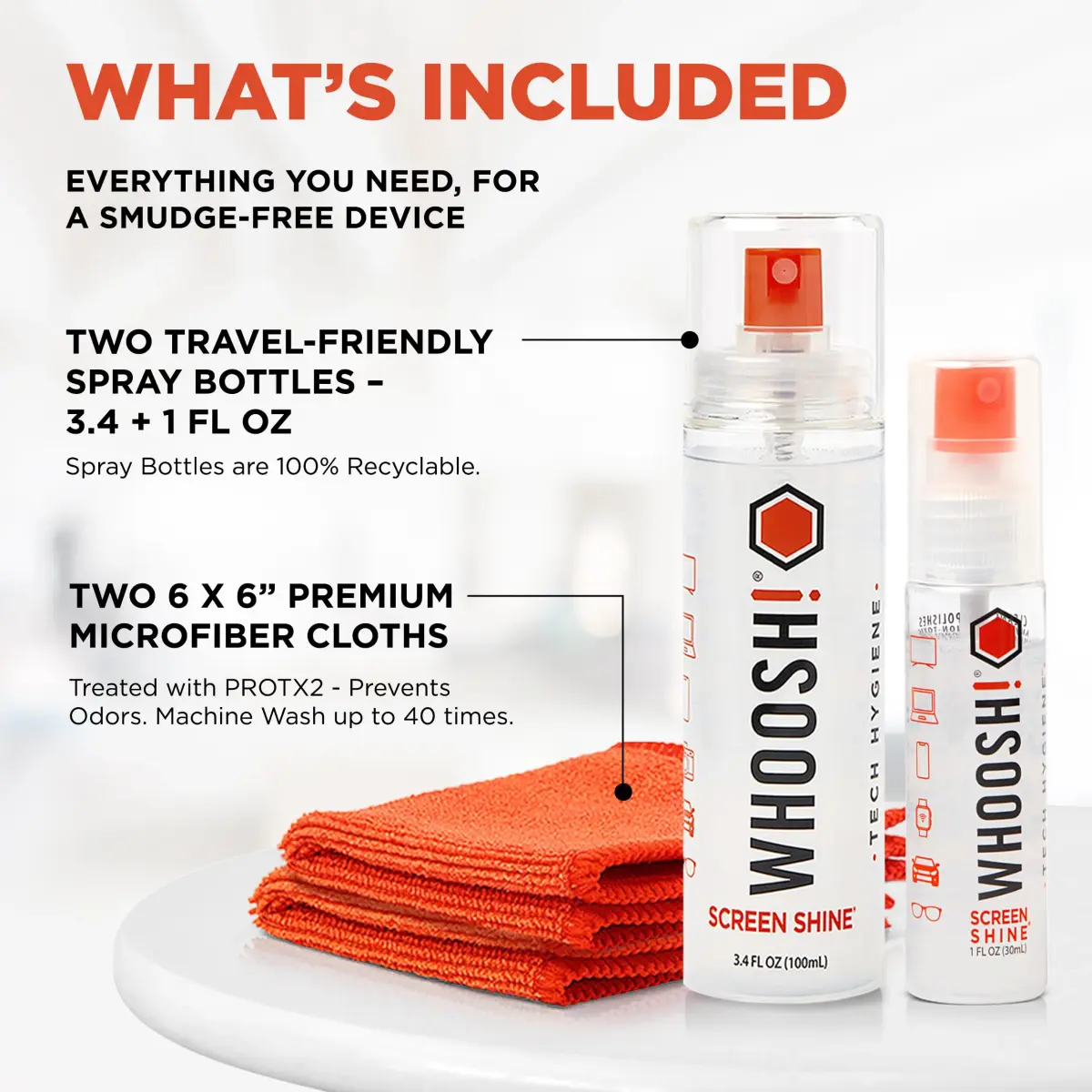 WHOOSH! Screen Shine Duo XL Screen Cleaner Spray & Wipe 130ml (4.4 Fl Oz) | Safe for All Screens & Lenses - view 2