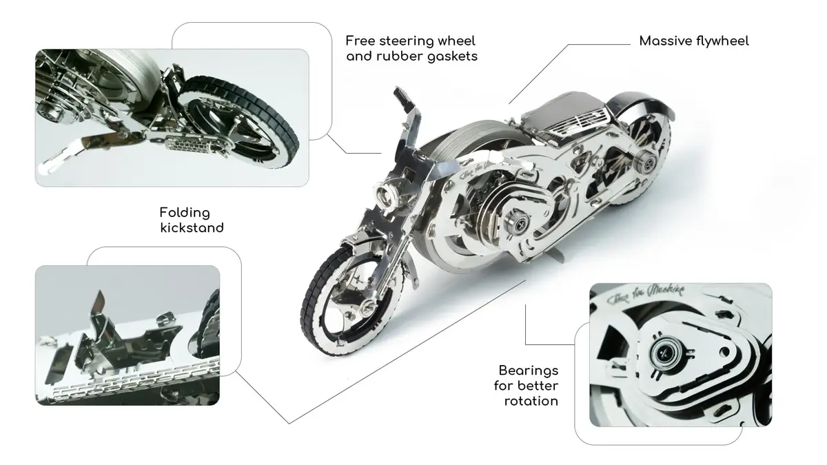 Time for Machine Chrome Rider Mechanical 3D Puzzle 580 g (1.215 lb) | Adult Model Kit with Flywheel Mechanism - view 3