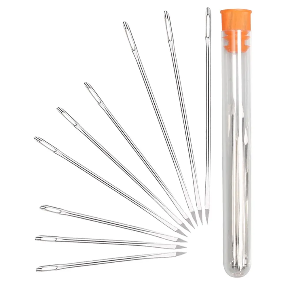 HEKISN Professional Large-Eye Leather Stitching Needles Set (9 Pieces) | Stainless Steel, Triangle Pointed Tip, Corrosion-Free - main product image