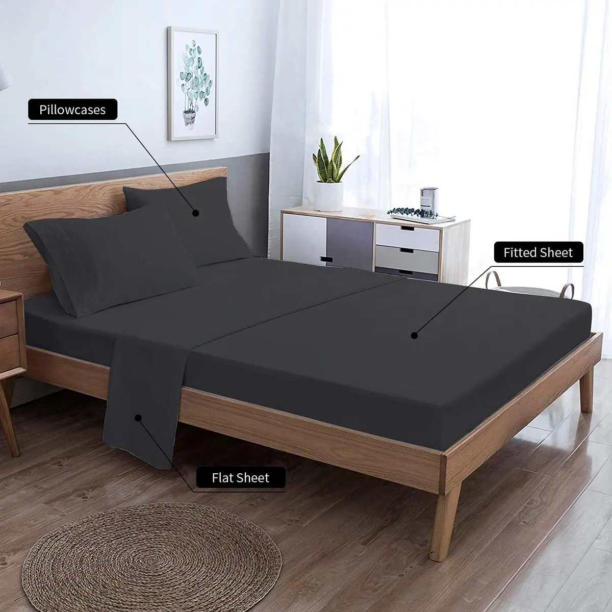 EaseHome Queen Size Bed Sheets Set - Extra Soft Microfiber, 18 inch Deep Pocket, Wrinkle & Fade Resistant, Hypoallergenic (Queen,Black) - view 6