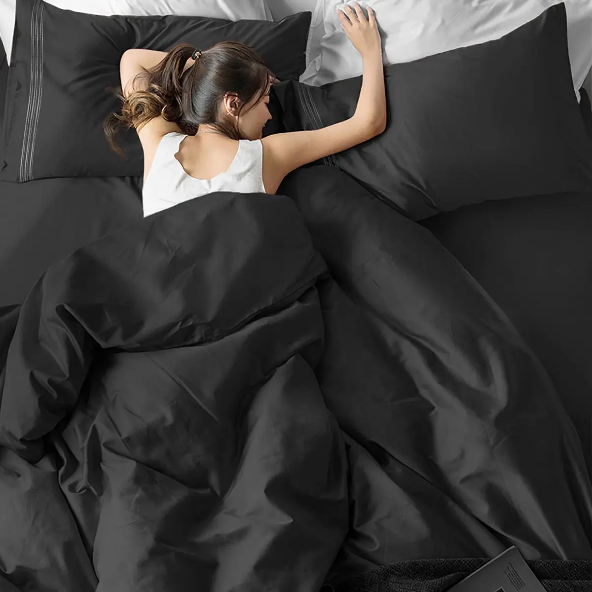 EaseHome Queen Size Bed Sheets Set - Extra Soft Microfiber, 18 inch Deep Pocket, Wrinkle & Fade Resistant, Hypoallergenic (Queen,Black) - view 7