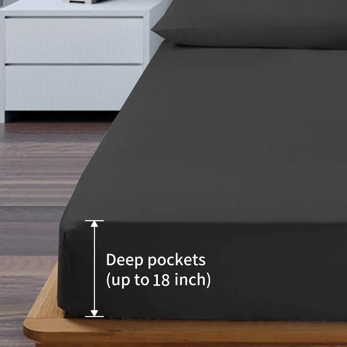EaseHome Queen Size Bed Sheets Set - Extra Soft Microfiber, 18 inch Deep Pocket, Wrinkle & Fade Resistant, Hypoallergenic (Queen,Black) - view 2