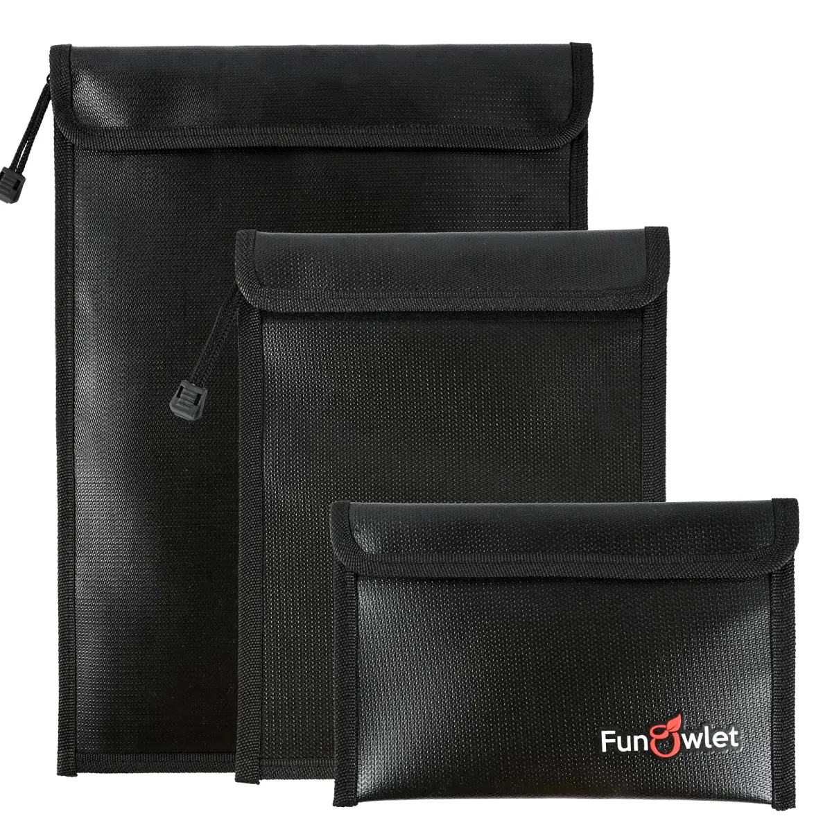 FunOwlet Fireproof Waterproof Document Bag 3-Pack | 34.0 cm (13.4 in) x 27.9 cm (11 in) Black - main product image
