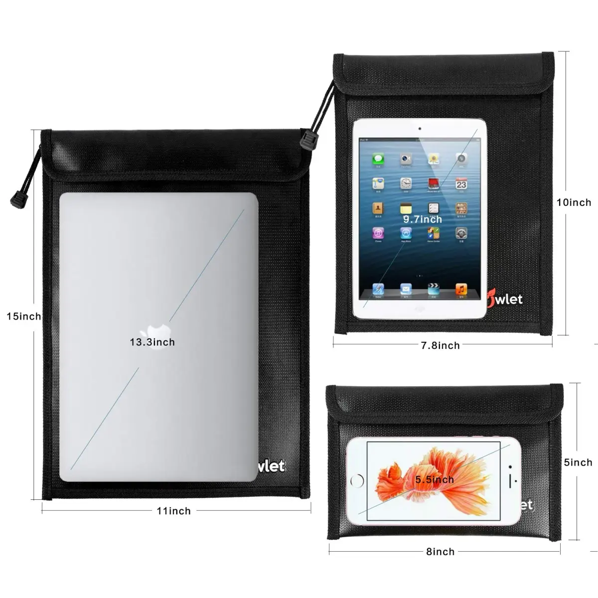 FunOwlet Fireproof Waterproof Document Bag 3-Pack | 34.0 cm (13.4 in) x 27.9 cm (11 in) Black - view 2