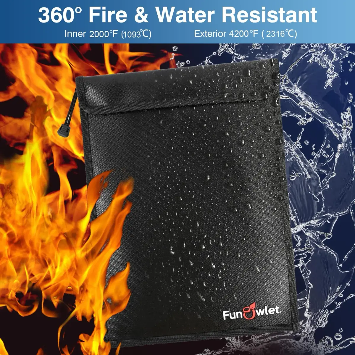 FunOwlet Fireproof Waterproof Document Bag 3-Pack | 34.0 cm (13.4 in) x 27.9 cm (11 in) Black - view 3