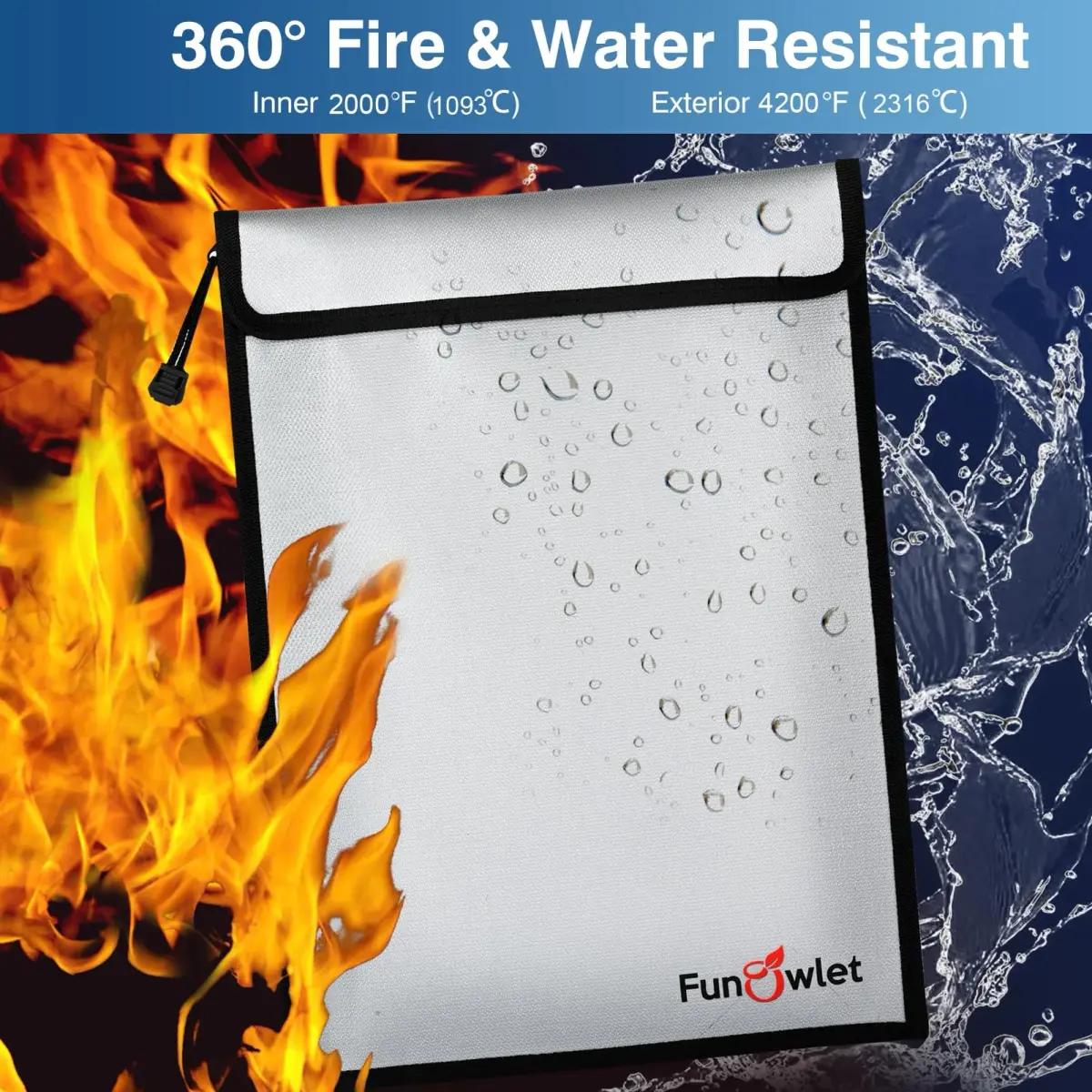FunOwlet Fireproof Waterproof Document Bag 3-Pack | 360° Protection for A4/A5 Documents, Cash, Passports - view 3