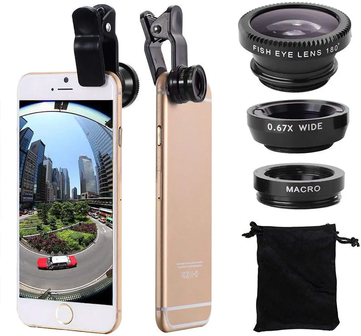 ANJIELO SMART 3-in-1 Universal Phone Camera Lens Kit with Fisheye, Wide Angle, Macro & Clip | 1.6cm (0.63 inch) Diameter - main product image