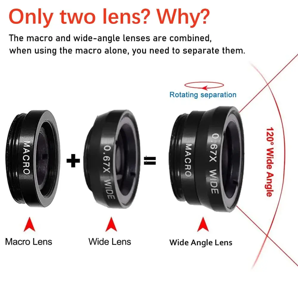 ANJIELO SMART 3-in-1 Universal Phone Camera Lens Kit with Fisheye, Wide Angle, Macro & Clip | 1.6cm (0.63 inch) Diameter - view 2