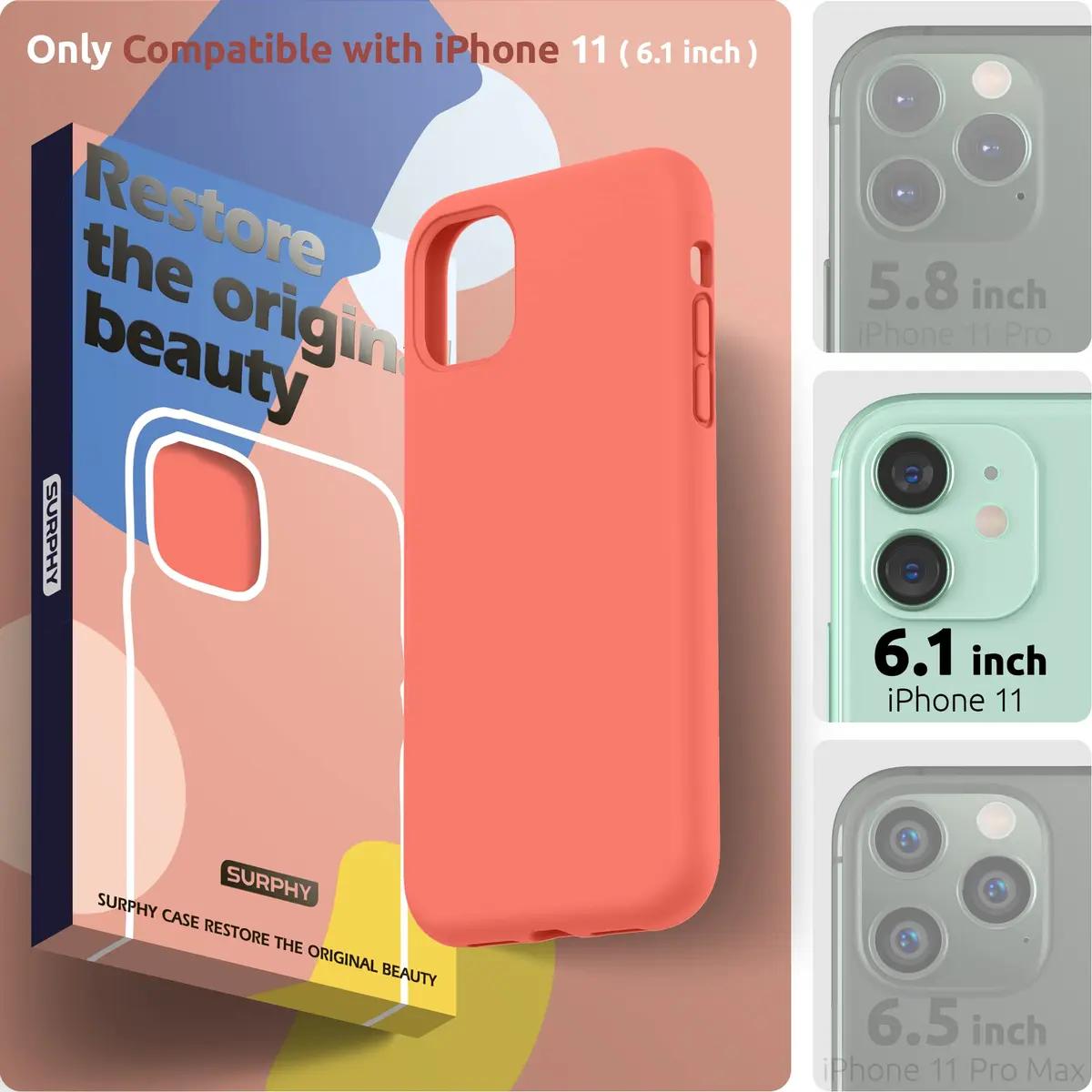 SURPHY Compatible with iPhone 11 Case 6.1 inch | Thickening Liquid Silicone with Microfiber Lining - view 2