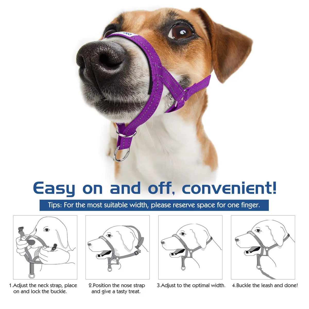 Pawaboo Dog Muzzle Head Halter Collar for Dog Nylon Reflective Adjustable | Stress-Free Control for Small Dogs - view 5