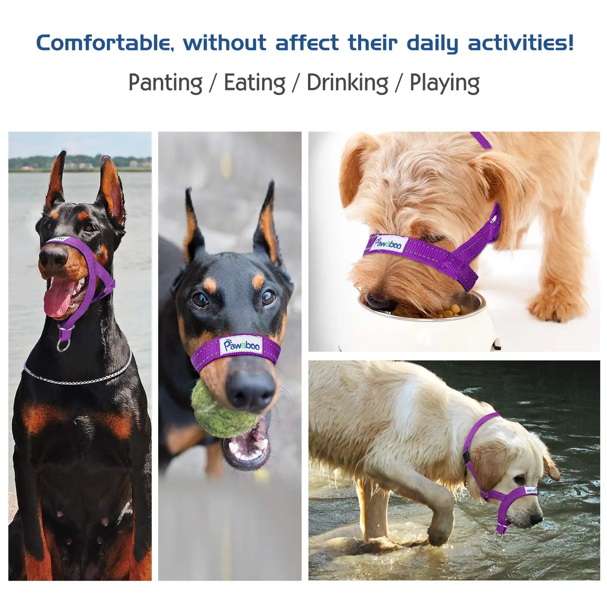Pawaboo Dog Muzzle Head Halter Collar for Dog Nylon Reflective Adjustable | Stress-Free Control for Small Dogs - view 6