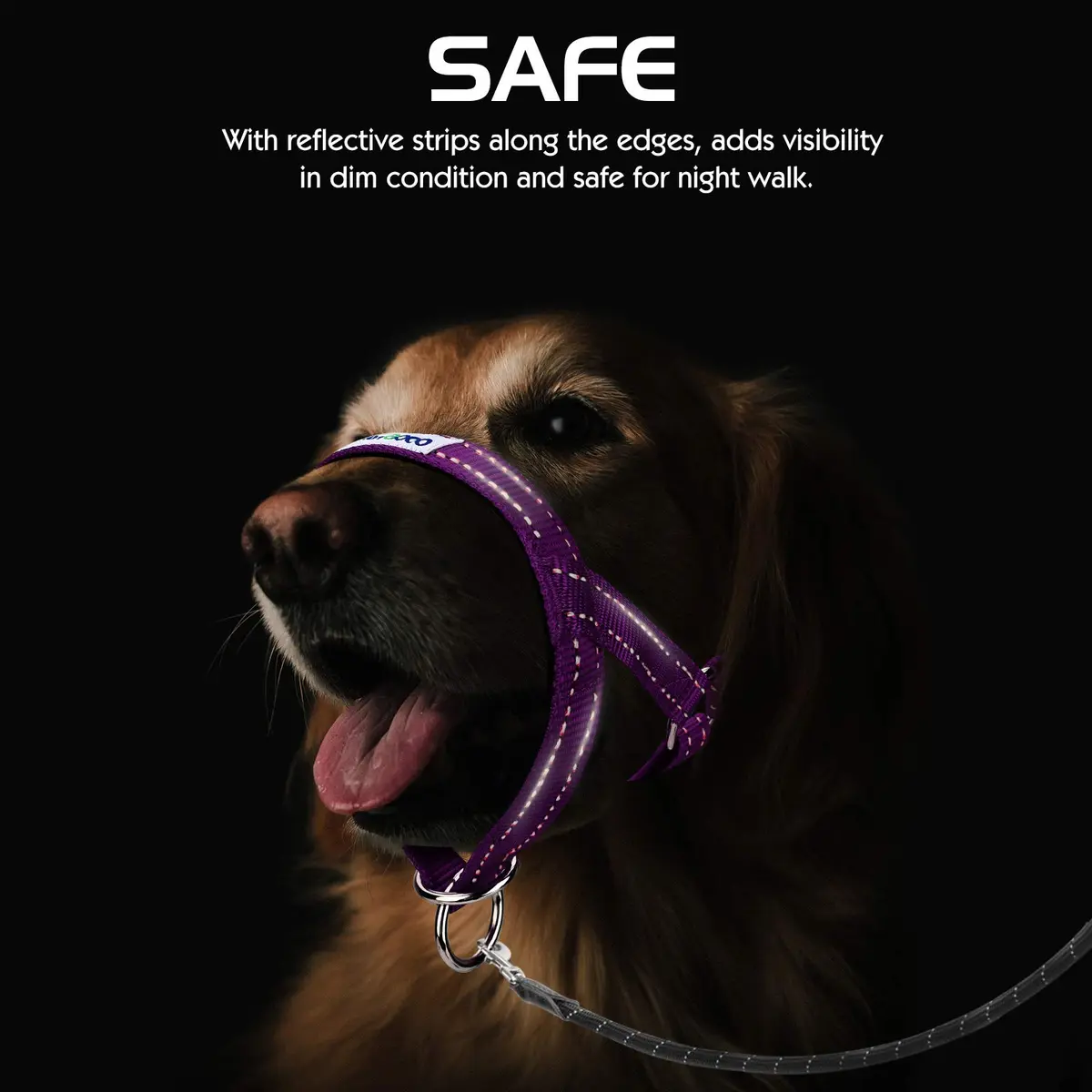 Pawaboo Dog Muzzle Head Halter Collar for Dog Nylon Reflective Adjustable | Stress-Free Control for Small Dogs - view 8
