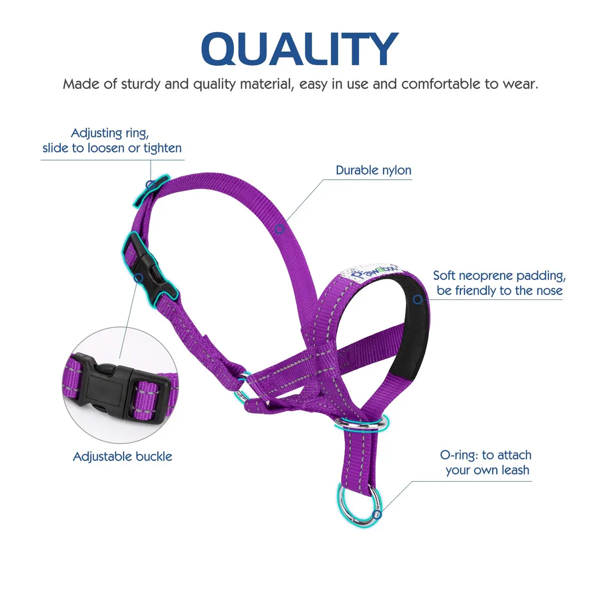 Pawaboo Dog Muzzle Head Halter Collar for Dog Nylon Reflective Adjustable | Stress-Free Control for Small Dogs - view 4