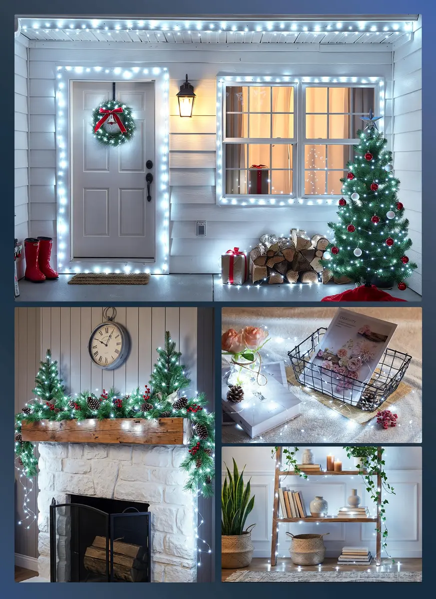 Minetom 99ft 300 LED Pure White Fairy Lights | Steady On, IP44 Waterproof Silver Wire - view 5
