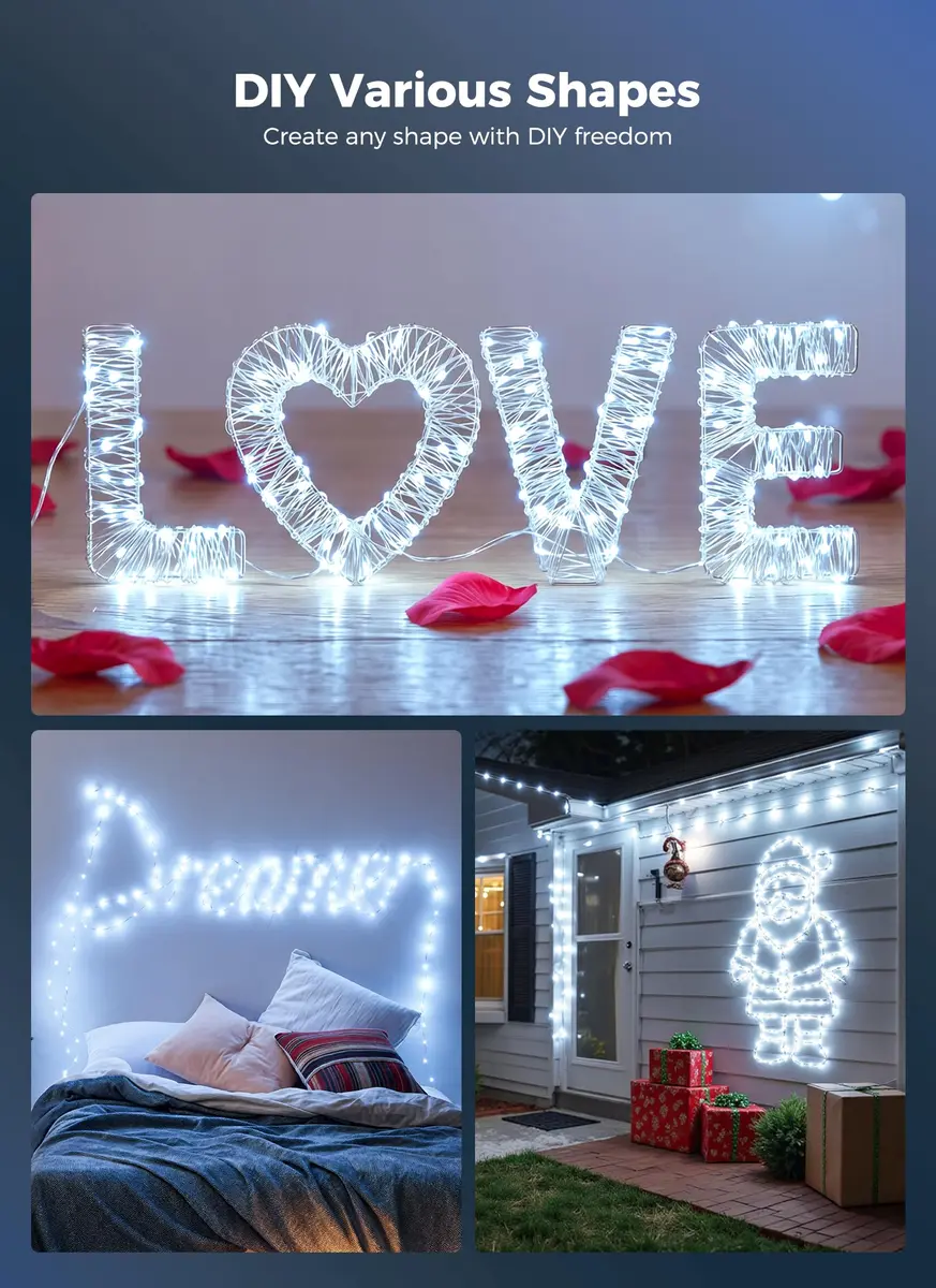 Minetom 99ft 300 LED Pure White Fairy Lights | Steady On, IP44 Waterproof Silver Wire - view 2