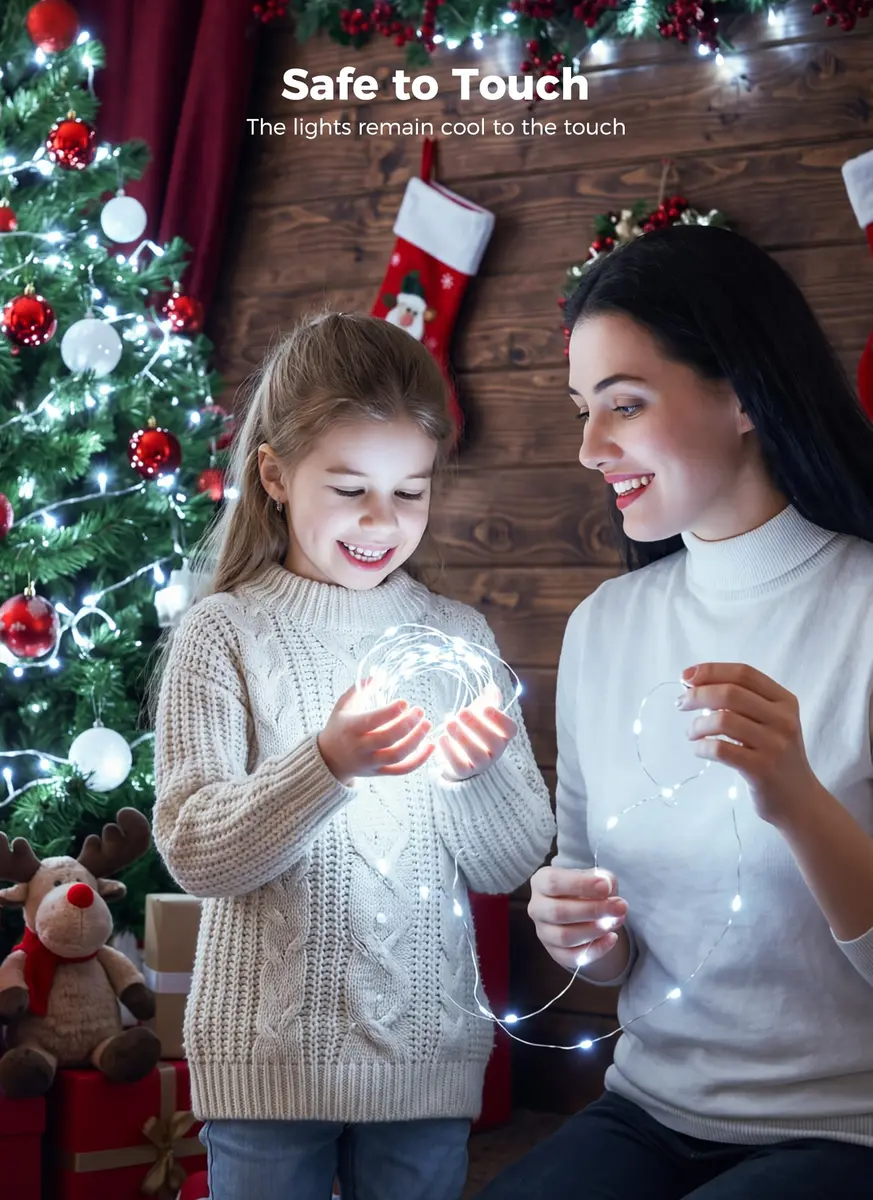 Minetom 99ft 300 LED Pure White Fairy Lights | Steady On, IP44 Waterproof Silver Wire - view 3
