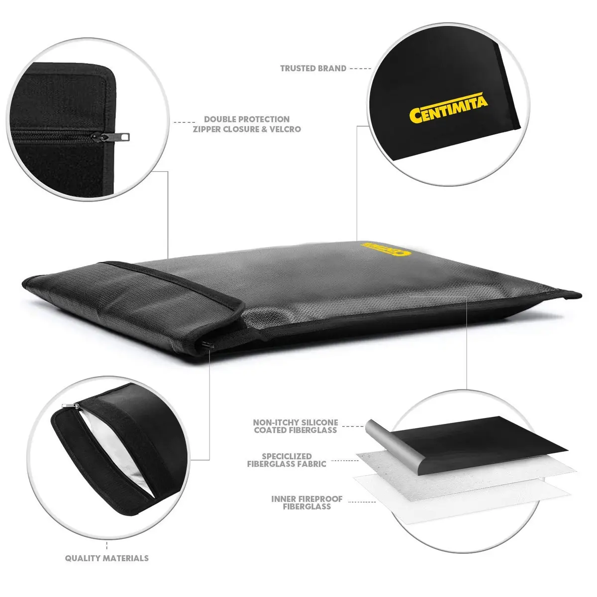 Centimita Fireproof Document Bag Waterproof Safe Folder 15"x11" | Fire & Water Resistant Storage - view 3