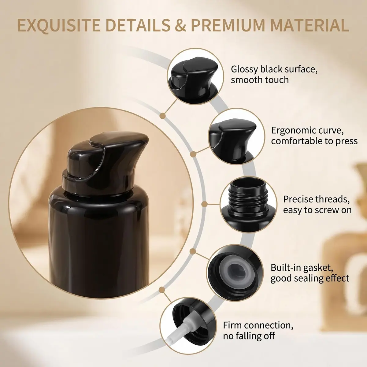 XUMIN Black Plastic Replacement Pump Top Head with Rotate Lock for 20mm PET Bottles (10-Pack) - view 5