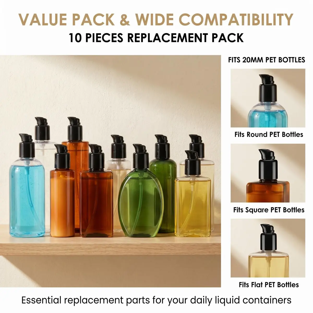 XUMIN Black Plastic Replacement Pump Top Head with Rotate Lock for 20mm PET Bottles (10-Pack) - view 6
