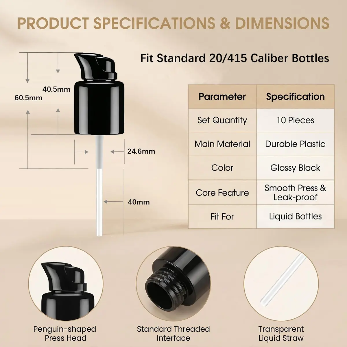 XUMIN Black Plastic Replacement Pump Top Head with Rotate Lock for 20mm PET Bottles (10-Pack) - view 2