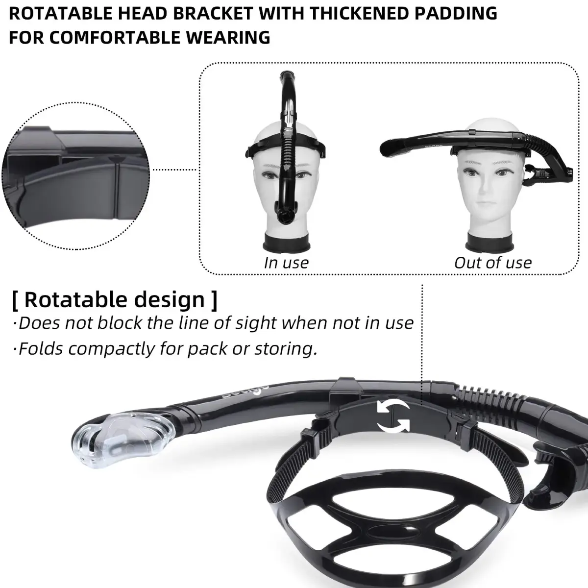 Seago Dry Top Swim Training Snorkel - Black | Front Mount for Lap Swimming & Open Water - view 3