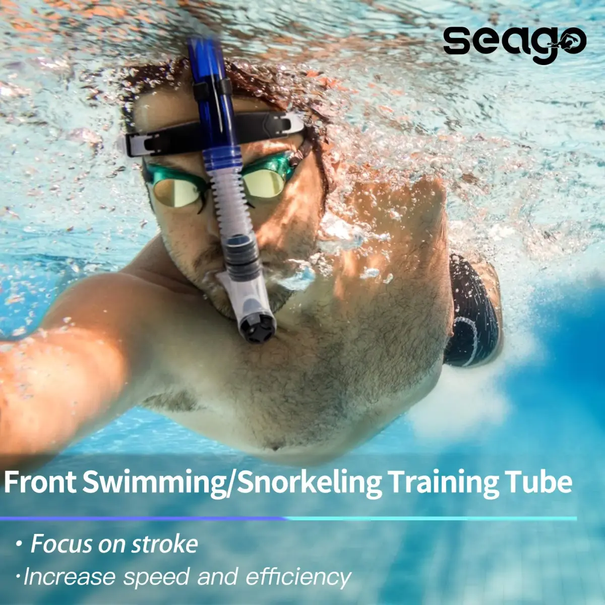 Seago Dry Top Swim Snorkel for Lap Swimming - Blue | 0.28 kg (0.62 lb) - view 2