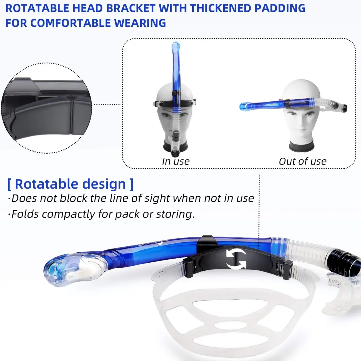 Seago Dry Top Swim Snorkel for Lap Swimming - Blue | 0.28 kg (0.62 lb) - view 3