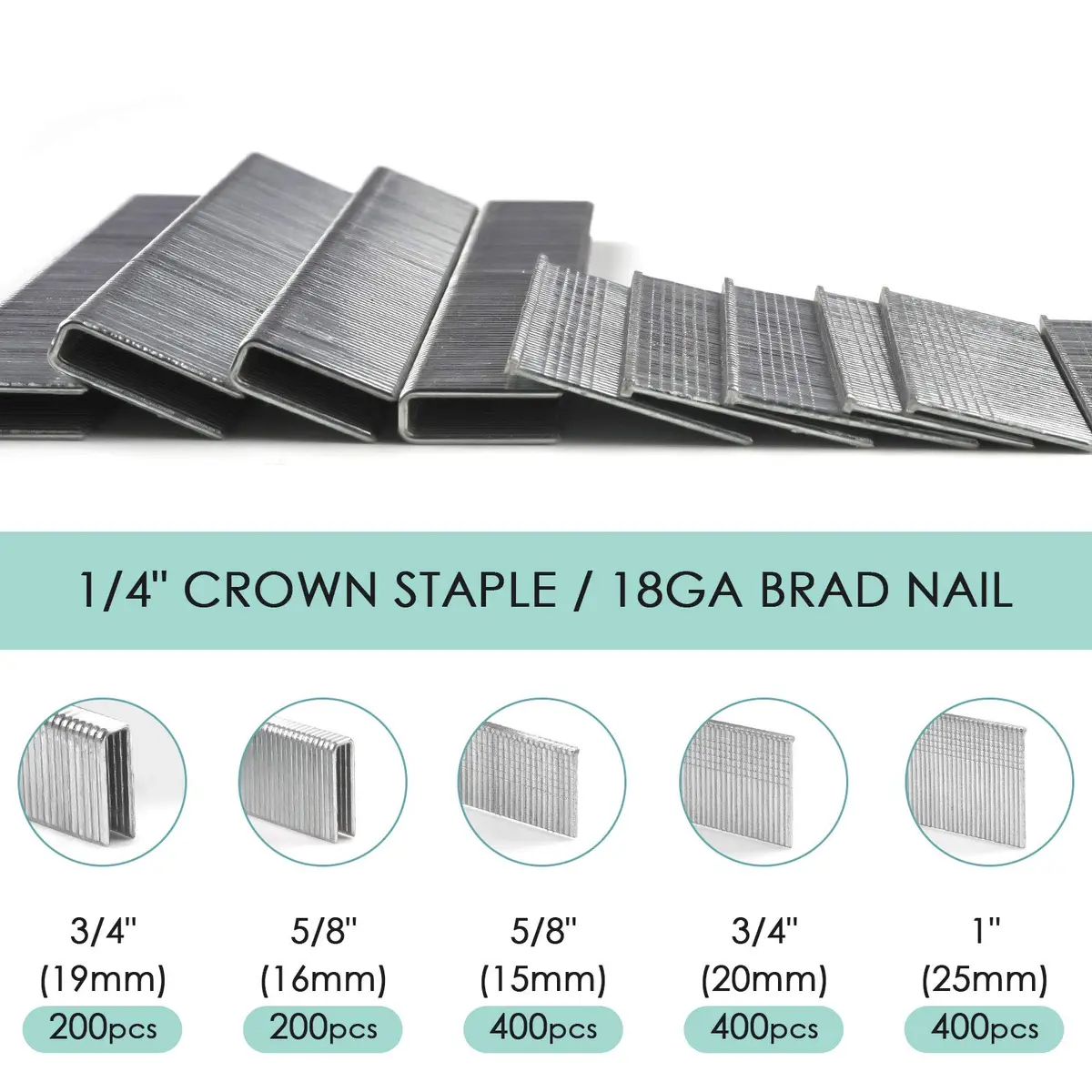 NEU MASTER Heavy Duty 1/4" Narrow Crown Staples and 18GA Brad Nails Combo Kit | 1600-Count - view 3