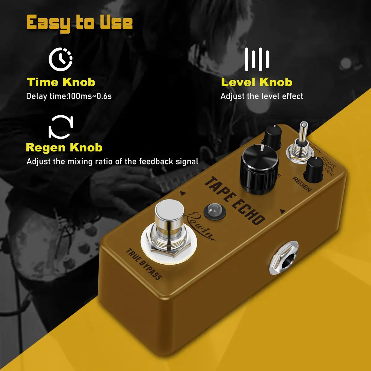 Rowin LEF-3809 Tape Echo Delay Digital Guitar Effect Pedal with 3 Tones, 9V DC - view 3