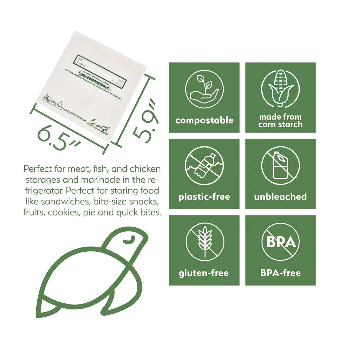Earth's Natural Alternative Compostable Food Storage Bags Sandwich Size 150 Pack | Plant-Based & BPI Certified - view 2