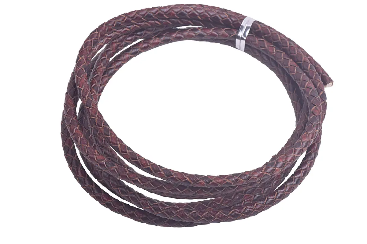 KONMAY 5mm Vingtage Brown Braided Leather Bolo Cord | 2 Yards Round Woven Leather String for Jewelry & Crafts - main product image