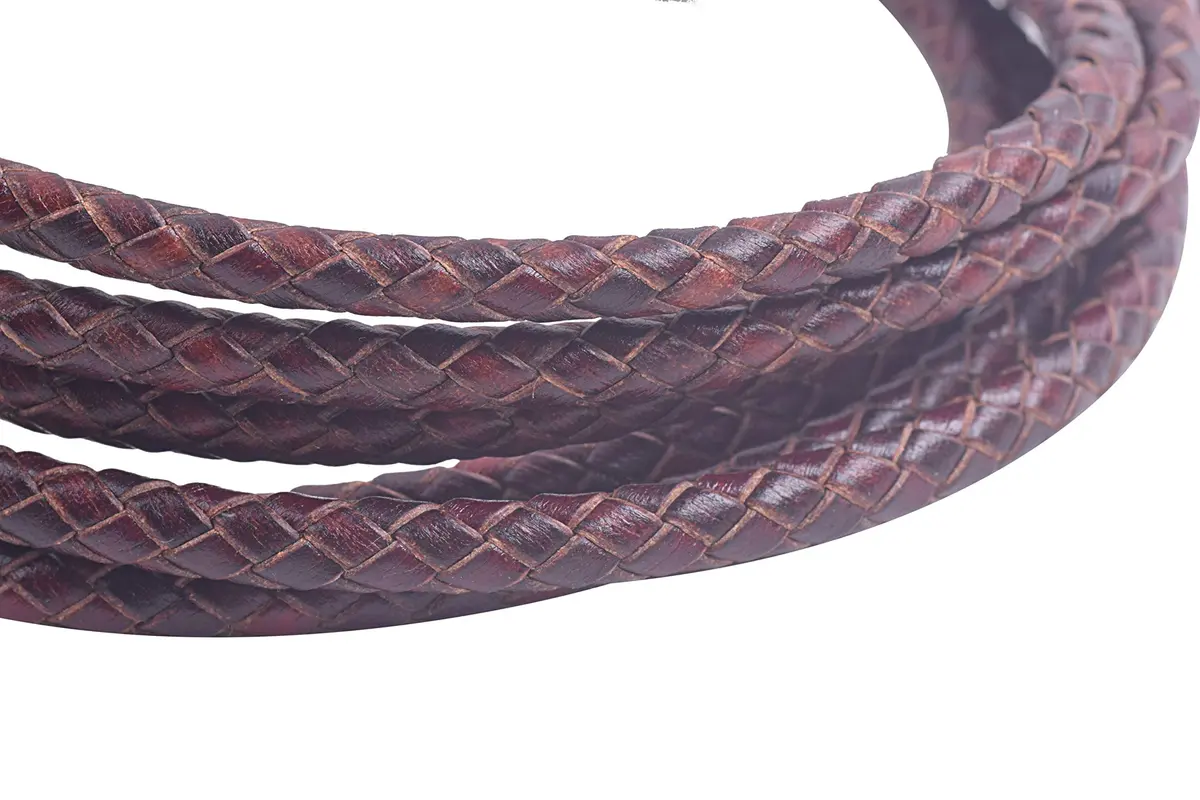KONMAY 5mm Vingtage Brown Braided Leather Bolo Cord | 2 Yards Round Woven Leather String for Jewelry & Crafts - view 2